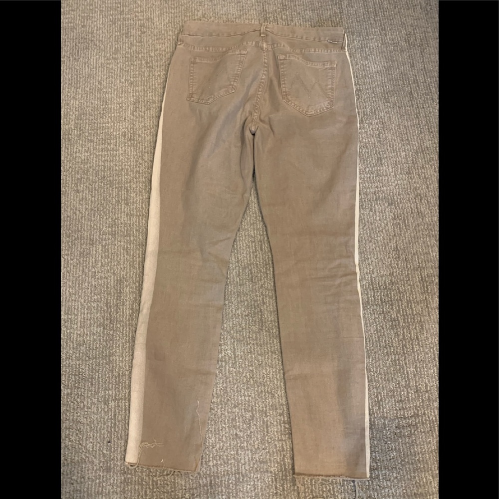 MOTHER Beige Ankle Cropped Jeans with Cream Side Stripe - Picture 7 of 8